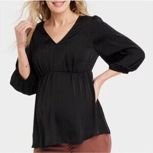 NWT Isabel Maternity Pink Blouse Size XS Elbow Sleeve Woven Back Cut out Shirt